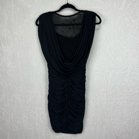 Sherri Hill Black Rouched Lace Draped Jewel Straps Bodycon Mini Dress Size 4 - Picture 2 of 15